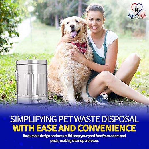 Pet Fit For Life - Steel Trash Can with Lid, Steel Galvanized Trash Can, Step Foot Pedal, Plastic Inner Lining, Custom Liner Bags, Weather-Resistant Outdoor Bin for Yard, 16" Tall, 5L/1.3 Gallons