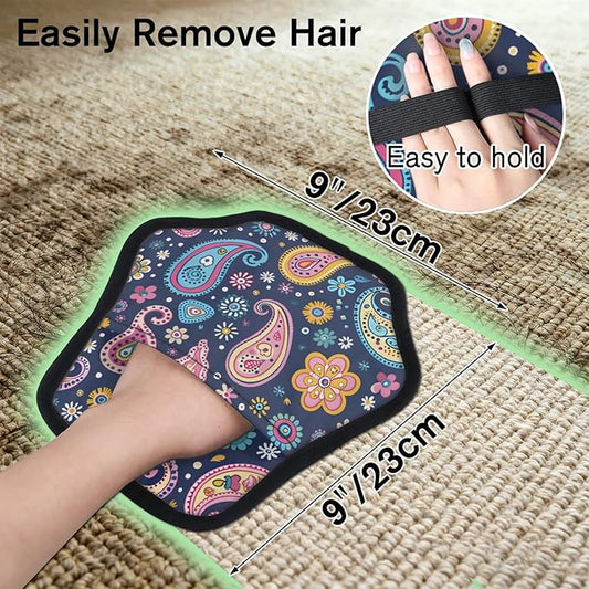 Floral Paisley Print Electrostatic Pet Hair Removal Glove for Cats & Dogs - Reusable Grooming Mitt for Couch, Carpet, Car Seat & Laundry - Large 9x9 Inch
