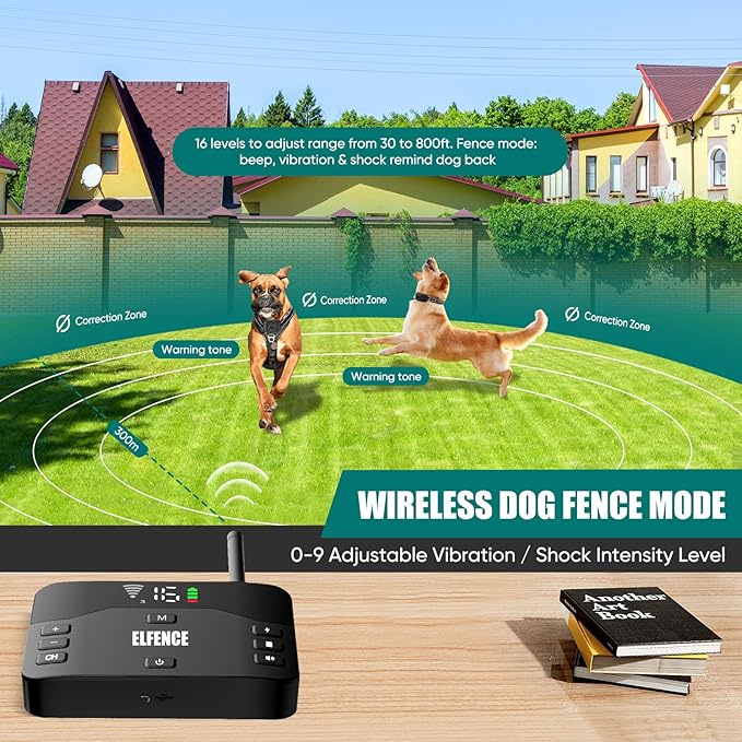 Wireless Dog Fence System, Electric Fence for Dog, Portable Wireless Pet Perimeter Dog Training Collar, Adjustable Safe Dog Boundary,Rechargeable Collar for Big,Medium Sizes Dogs (1 Dog Collar)