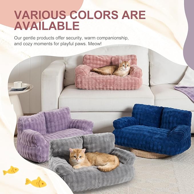 Cat Couch Bed, Cute Soft Pet Sofa for Indoor Cats Kittens Puppies with Removable Washable Cover, 26"x15", Dusty Pink