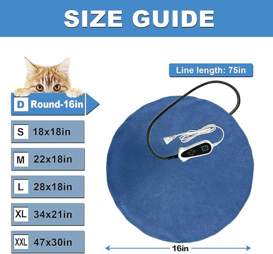 Bestio Cat Heating Pad,16 in Dog Cat Heating Pad with Timer,Obtain UL & MET certificat with Smart Thermostat Switch (1-24 Hours),Indoor Pet Heating Pad for Cats Dogs, Rabbit Pet Heated Pad -Blue