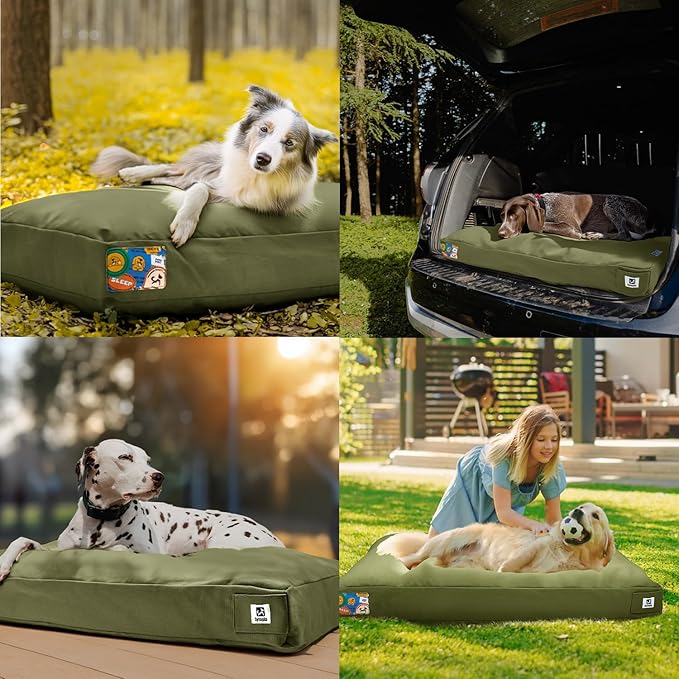 Sytopia 47 Inch Canvas Chew-Proof Outdoor Dog Bed for Extra Large Dogs, Waterproof Washable Removable Cover, Indoor Patio Pet Pad, Green