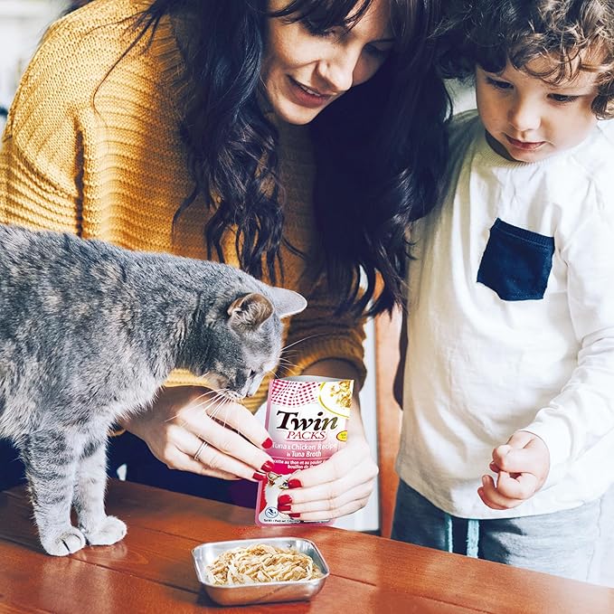 INABA Twin Packs for Cats, Side Dish/Topper Pouch, 1.4 Ounces per Serving, 16 Servings, Chicken Recipe in Chicken Broth (Pack of 2)