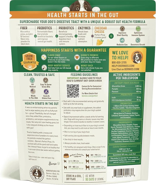 Perfect Poop Digestion & General Health Supplement for Dogs: Fiber, Prebiotics, Probiotics & Enzymes Relieves Digestive Conditions, Optimizes Stool, and Improves Health (Cheddar Cheese, 30.0)