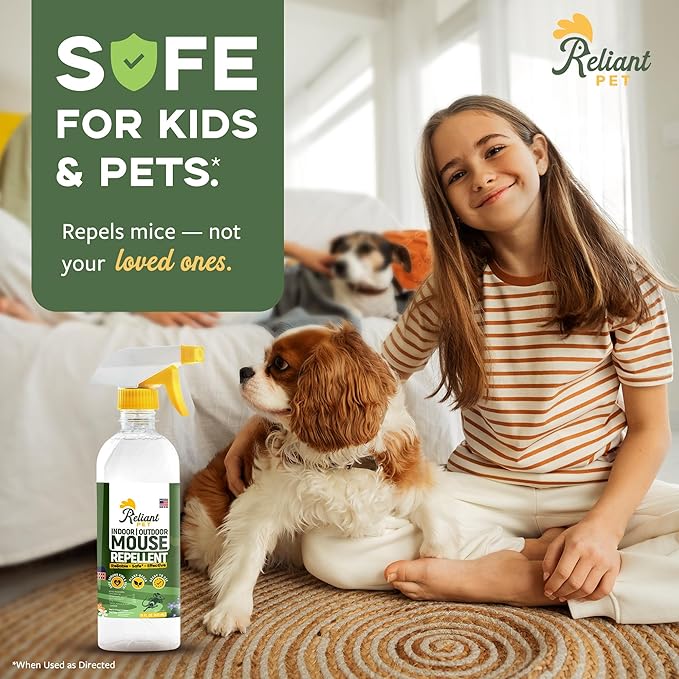 Peppermint Oil Mouse Repellent Spray 16oz - Natural Mice Deterrent for Indoor & Outdoor Use - Mouse Repellent Spray for Home, Car Engines, RV - Pet Safe Pest Control - Made in USA