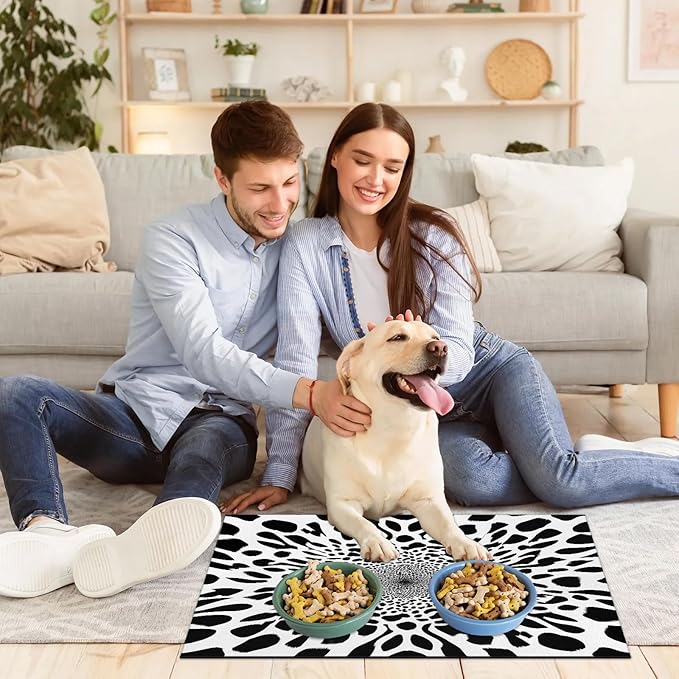 Leopard Print Dog Food Mat for Floors Absorbent Dog Bowl Mat for Food and Water Dispenser Quick Dry Cat Food Placemat Pet Supplies 24" x 32", Cheetah Skin