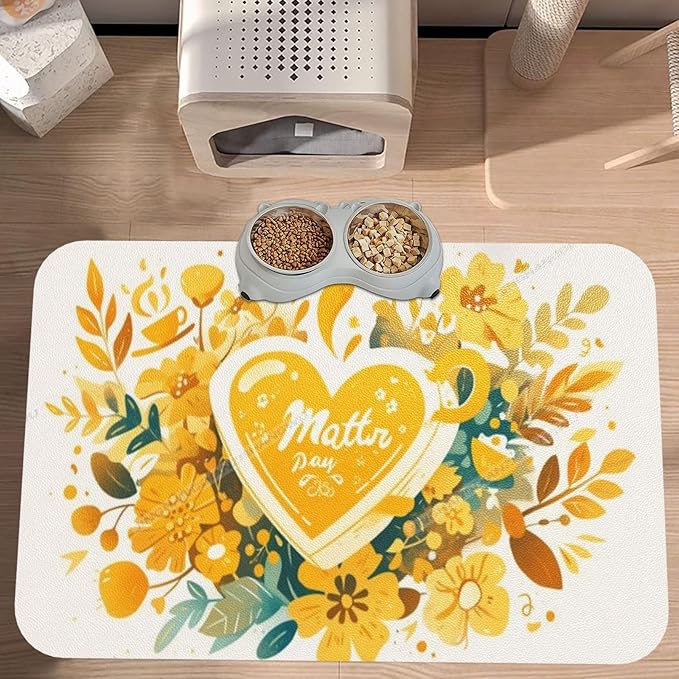 Pet Feeding Mat Absorbent Dog Mat for Food and Water Bowl Dog Accessories Happy Mother's Day Floral Gift for Mom Kh Pet Supplies Dogs Quick Dry Cat Water Dispenser Mats 18X12In