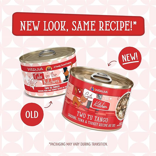 Weruva Cats in The Kitchen, Two Tu Tango with Sardine, Tuna & Turkey Au Jus Cat Food, 6oz Can (Pack of 24)