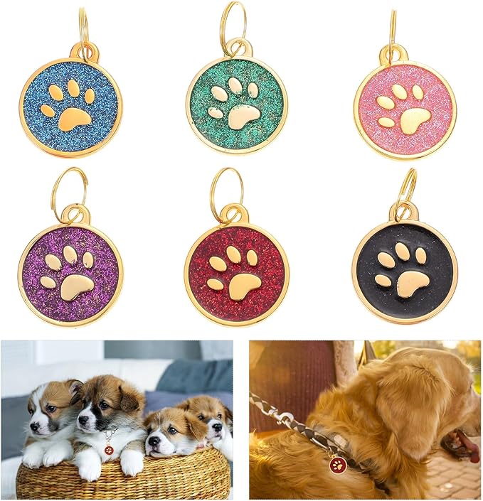 DOITOOL 6 Pcs Dog Id Tags Zinc Alloy Pet Collar Pendants Multi-Color Anti-Lost Metal Hanging Boards for Dogs and Cats Pet Supplies
