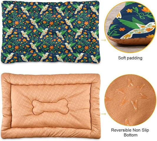 Dog Bed for Crate Washable Pet Sleep Pad, Floral Print Kennel Mat with Non-Slip Bottom, Soft Fluffy Supplies Pet for Dogs and Cats (24x18 inch)