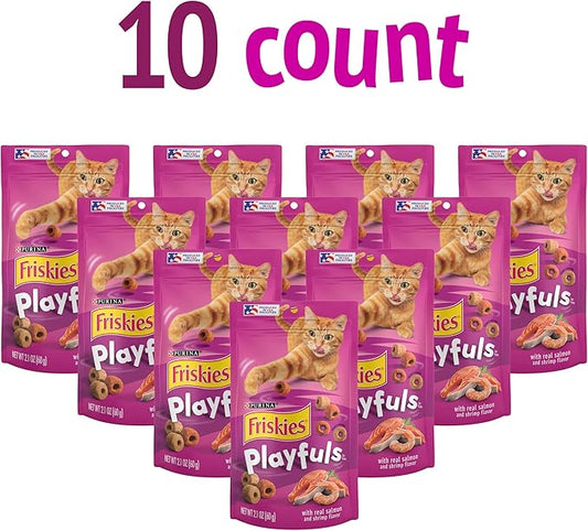 Purina Friskies Playfuls With Salmon and Shrimp Flavor Cat Treats - (Pack of 10) 2.1 oz. Pouches
