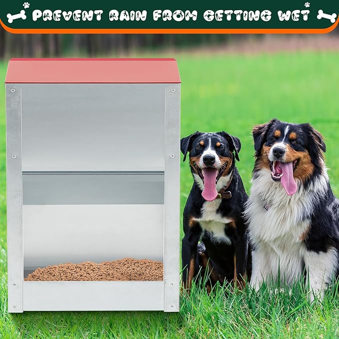 2 Pcs 50 Lbs Large Automatic Dog Feeders with Handle Acrylic Panel Galvanized Gravity Feeder Outdoor Hanging for Doggie Breed Dog Food Dispenser Container(Red)