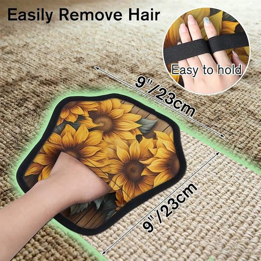 Reusable Pet Hair Removal Glove Sunflowers Blossoming Magic Brush for Cat & Dog Hair Remover for Car, Sofa, Bedding, Clothes - 9x9 Mitt Washable