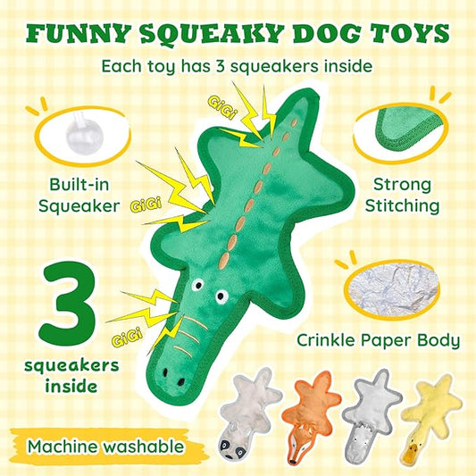 No Stuffing Dog Squeaky Toys, Tough Durable Plush Chew Toy for Boredom and Teething, Interactive Dog Toys for Small Medium Large Dogs to Keep Them Busy (5 PCS)