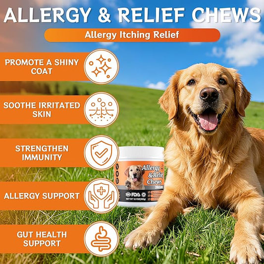 Dog Allergy Chews 200PCS โ Supports Skin & Coat Health โ Helps Reduce Mild Itching & Scratching โ Immune & Allergy Support โ with Probiotics & Borage Oil