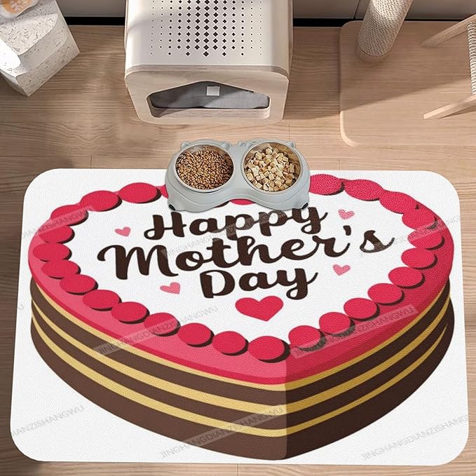 Pet Feeding Mat for Floors Waterproof Dog Mat for Food and Water Happy Mother's Day Floral Gift Mom Iv Absorbent Quick Dry Non Slip Mats Cat Bowls 18X12In