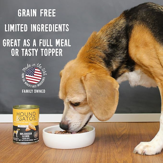Hound & Gatos Wet Dog Food, 98% Chicken & Liver, case of 12, 13 oz cans