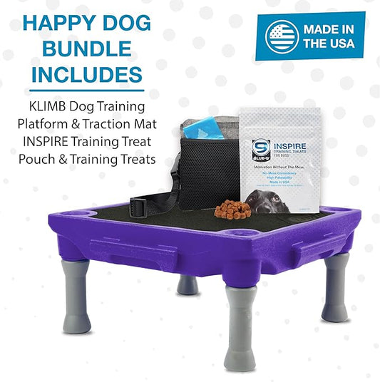 Blue-9 Happy Dog Starter Bundle with KLIMB Dog Training Platform & Traction Mat and Inspire Training Treat Pouch & Training Treats, Purple
