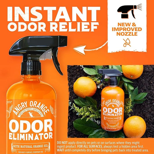 ANGRY ORANGE Pet Odor Eliminator for Dog and Cat Urine, Carpet Stains, and Strong Smells β Citrus Cleaner with Natural Orange Oil β 24 oz