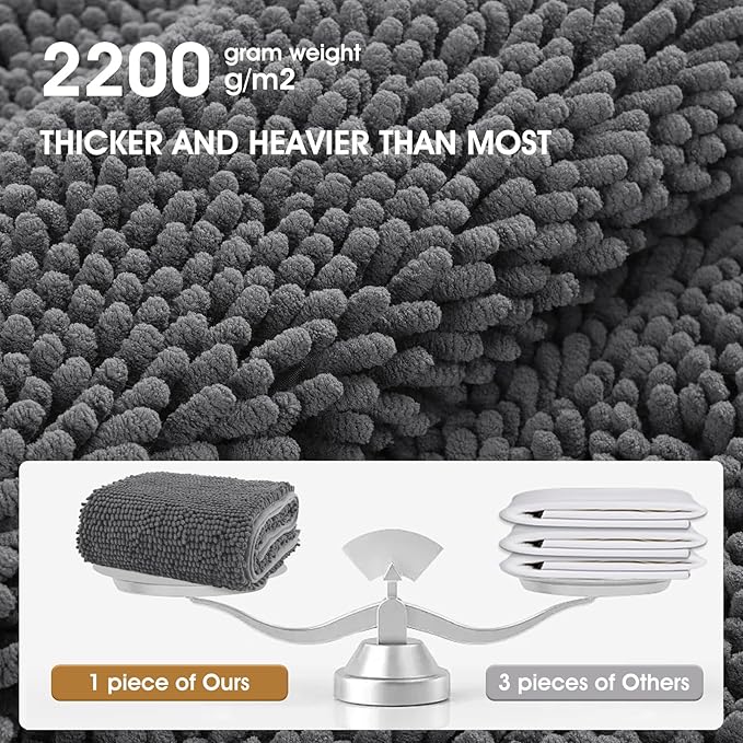 Dog Door Mat for Muddy Paws, Pet Rug Chenille Absorbent Outdoor Doormat 30"x 20", Non Slip Heavy Indoor Doormat Soft Front Inside Doormats for Entryway, Mud Paws, Patio,Dog Paw Black Grey