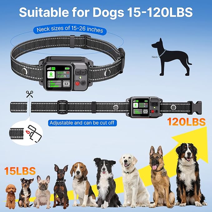 GPS Wireless Dog Fence System, Circular Electric Fence for Dogs | Adjustable Range from 49 to 6561 ft | GPS Positioning, Protection Mode, 100% Waterproof | Outdoor Use Only