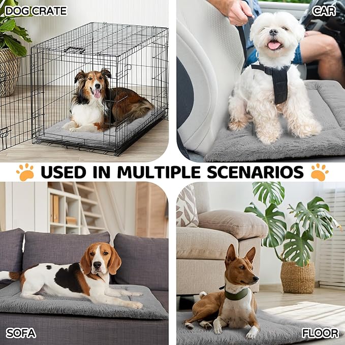 Dog Crate Pad Washable, Plush 36 x 23 Inch Anti-Slip Kennel Mat for Medium to Large Dogs up to 70 lbs, Fits Wire or Metal Crates, Travel, Home, Training Use, Dark Grey