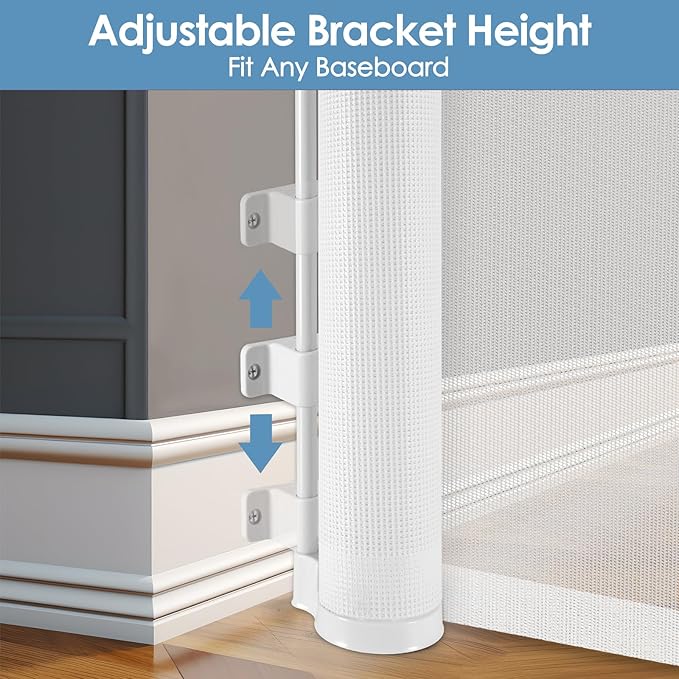 Reinforced 120 Inch Extra Wide Retractable Baby Gates with Reinforced Rods, Retractable Dog Gate Prevent Bottom Crawling Through, Mesh Pet Gate for Large Openings, White