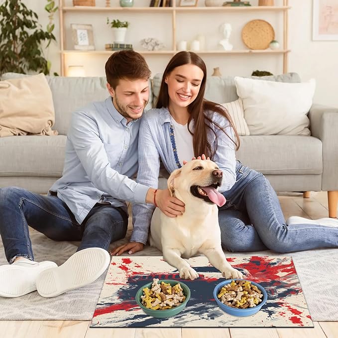 Cool Car Dog Food Mat for Floors Absorbent, Quick Dry Water Dispenser Mat for Food, Water, Pet Supplies 24" x 32", Red Vehicle