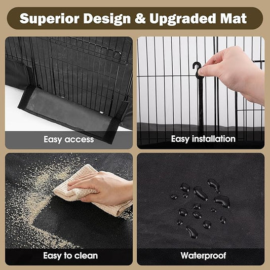 12 Panels Small Animal Playpen with Waterproof Mat - Durable Metal Wire Yard Fence for Guinea Pigs, Kittens, Puppies, Hamsters, and Hedgehogs - Indoor & Outdoor Pet Cage
