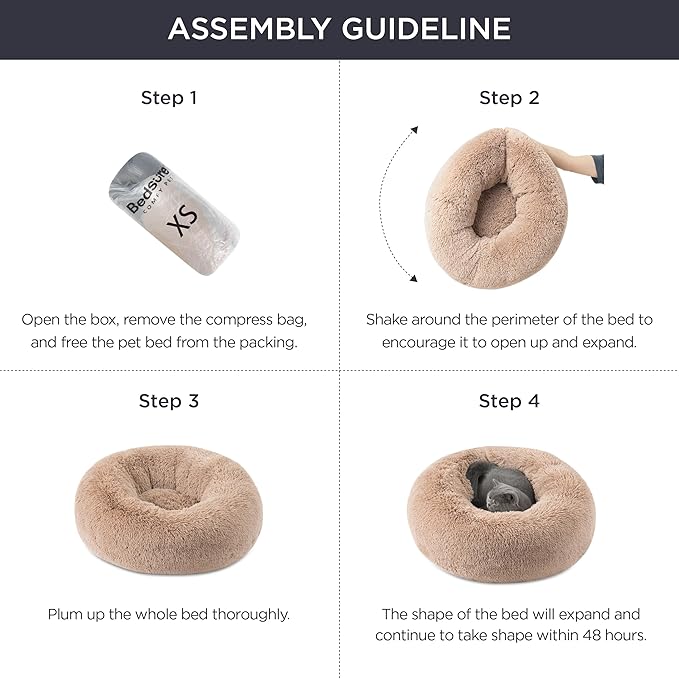 Bedsure Calming Dog Bed for Small Medium Dogs - Donut Washable Medium Pet Bed, 27 inches Anti-Slip Round Fluffy Plush Faux Fur Cat Bed, Coffee