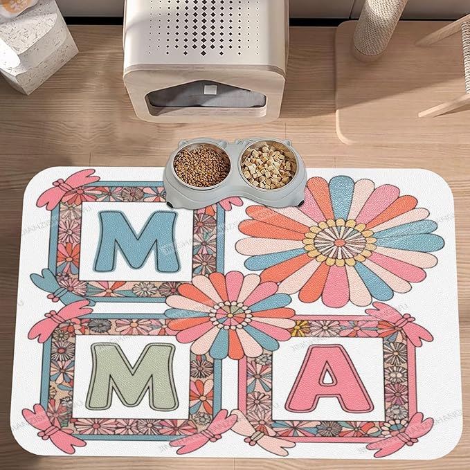 Pet Feeding Mat Happy Mother's Day Floral Gift Mom Ke Absorbent Pet Placemat for Food Water Bowl with Waterproof Rubber Backing 24x16In Quick Dry Water Dispenser Mat for Dog Cat