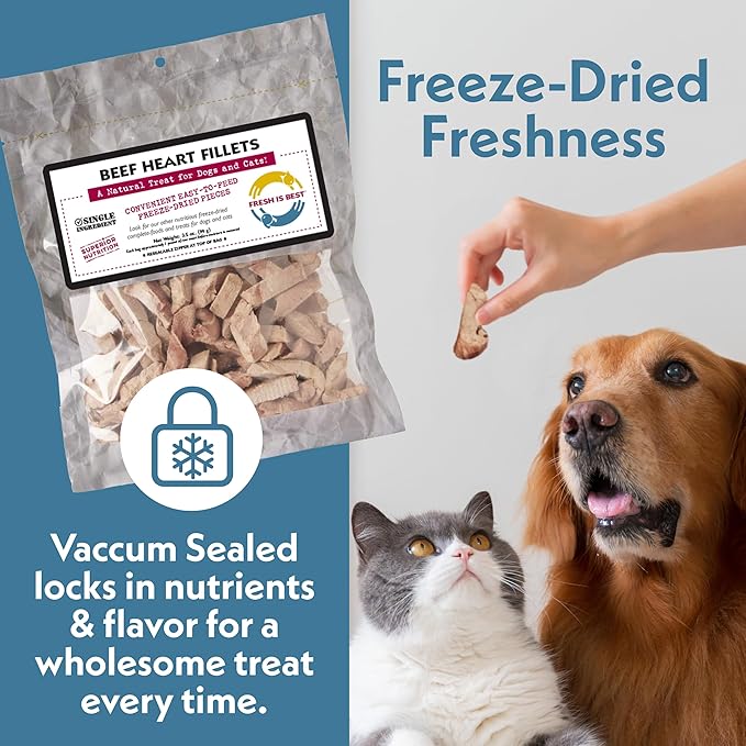 Fresh Is Best Freeze Dried Dog Treats – Raw Freeze Dried Dog Food for Cats & Canines – Training Treat in Resealable Zipper Bag – High-Protein Beef Heart Fillets – Made in The USA