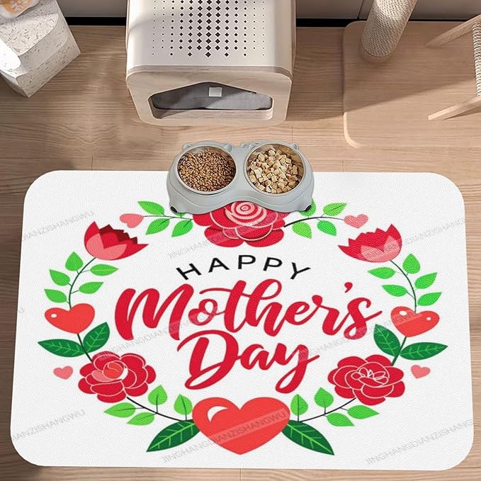 Dog Food Mat Dog Mat for Food and Water 18X12In Happy Mother's Day Floral Gift Mom Ks No Stains Cat Pet Feeding Mats Water Bowl for Messy Drinkers