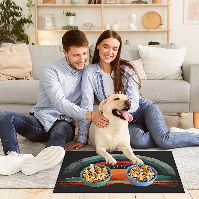 Boho Sunrise Dog Food Mat for Floors Absorbent, Quick Dry Water Dispenser Mat for Food, Water, Pet Supplies 12" x 20", Ocean