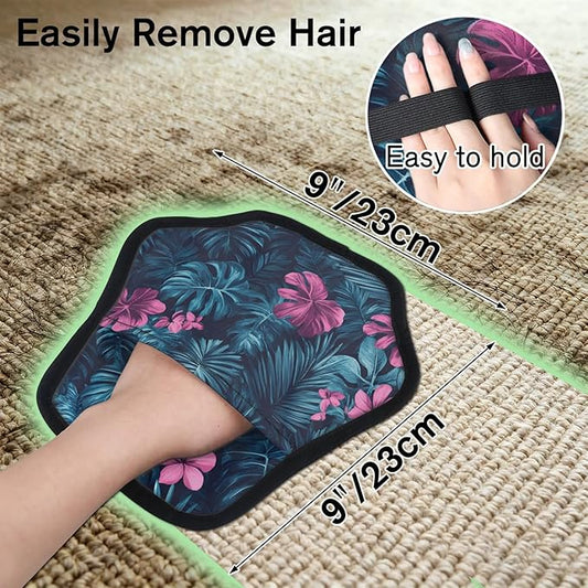 Flower Palm Leaf Electrostatic Pet Hair Removal Glove for Cats & Dogs - Reusable Grooming Mitt for Couch, Carpet, Car Seat & Laundry - Large 9x9 Inch