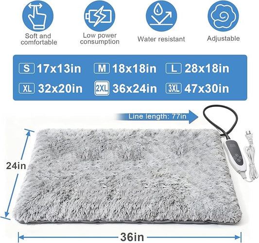 Large Dog Heating Pad 36x24 in with Smart Thermostat Switch and Power Line Protection Tube,Obtained MET and UL Dual Certification,Waterproof Pet Heating Pad with Long Velvet Cloth Cover