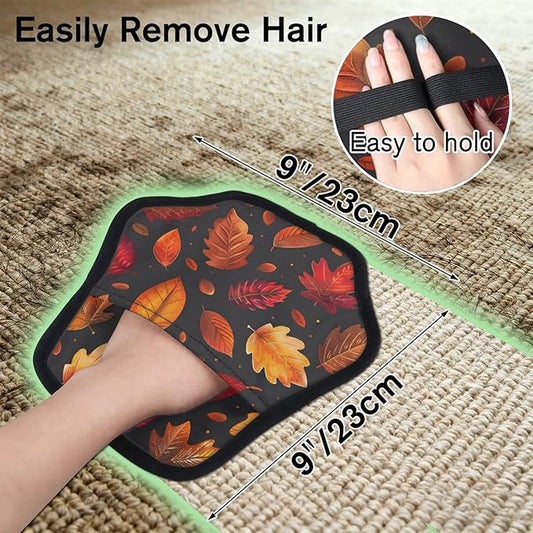 Fall Leaves Theme Electrostatic Pet Hair Removal Glove for Cats & Dogs - Reusable Grooming Mitt for Couch, Carpet, Car Seat & Laundry - Large 9x9 Inch