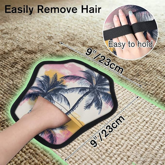 Reusable Pet Hair Removal Glove Palm Trees Themed Magic Brush for Cat & Dog Hair Remover for Car, Sofa, Bedding, Clothes - 9x9 Mitt Washable