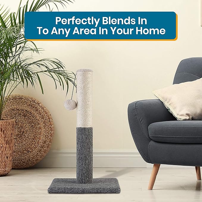 Pawbee 20" Cat Scratching Post with Hanging Ball, Modern Sisal Rope Pole, Scratcher Tower for Indoor Kitten
