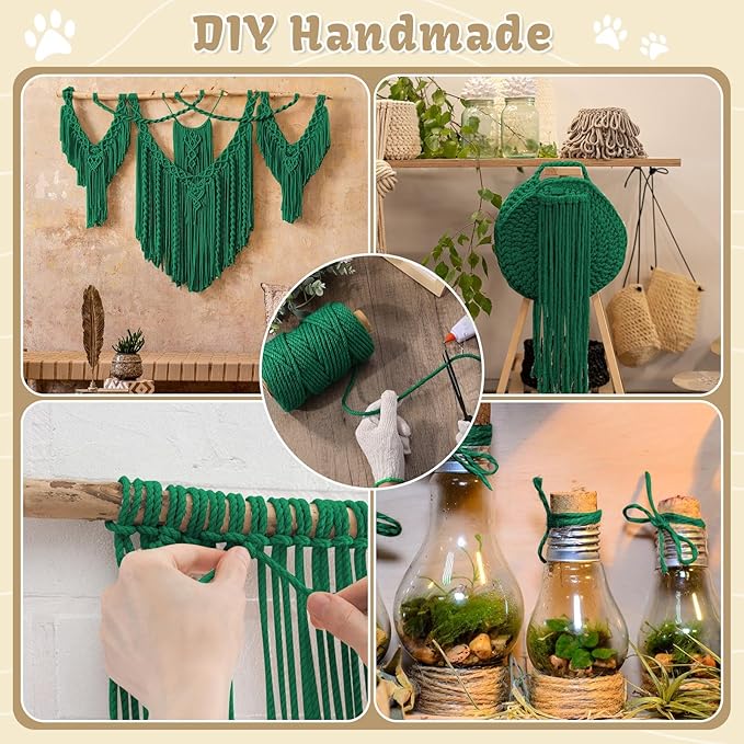 1/4inch ×164Ft Natural Cat Tree Hemp Rope, DIY Repair and Replace Scratching Post Sisal Rope for Scratching Post Cat Tree Tower DIY(Green)