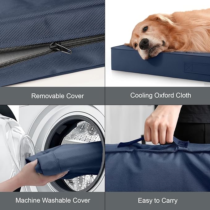 Outdoor Waterproof Dog Bed, Orthopedic Dog Bed for Medium Dogs 30x20 Inch, Egg Crate Foam Pet Bed with Washable Removable Oxford Cooling Cover, Navy
