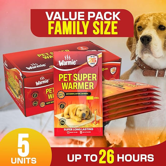 Warmie Super Warmer for Dogs & Cats | All Natural & Safe, Easy & Comfort, Instant & Quick Heat | Air Activated, Last-Longer, Bigger&Wider Size | Steady Heating for Cold Temperature, Odorless, 5 Packs
