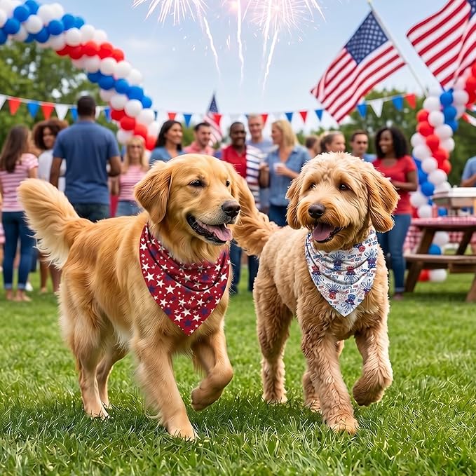 12Pcs 4th of July Dog Bandanas Bulk Independence Day Dog Bandana Adjustable Triangle Reversible Pet Accessories Patriotic American Flag Puppy Scarf for Small Medium Large Dogs Cats Memorial Day Supply