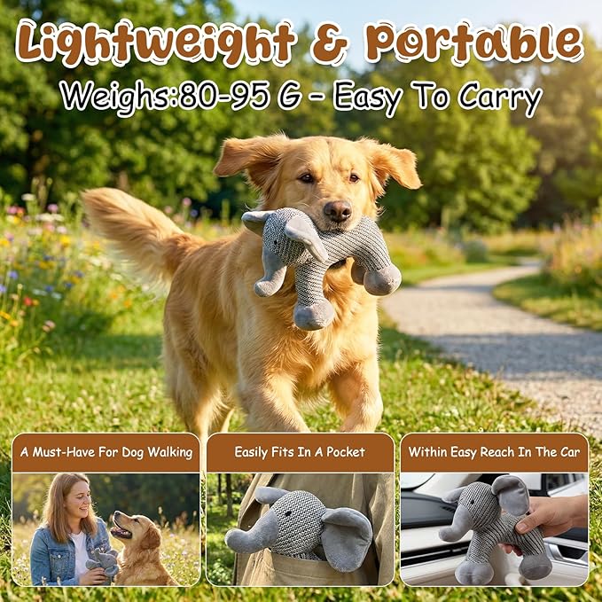 Pet Lori Linen SafariCompanions,Linen Safari Squeaky Dog Chew Toy,Robust Indestructible Dog Stuffed Toy for Small Medium Dogs,Dog Toy with Squeaker-Elephant