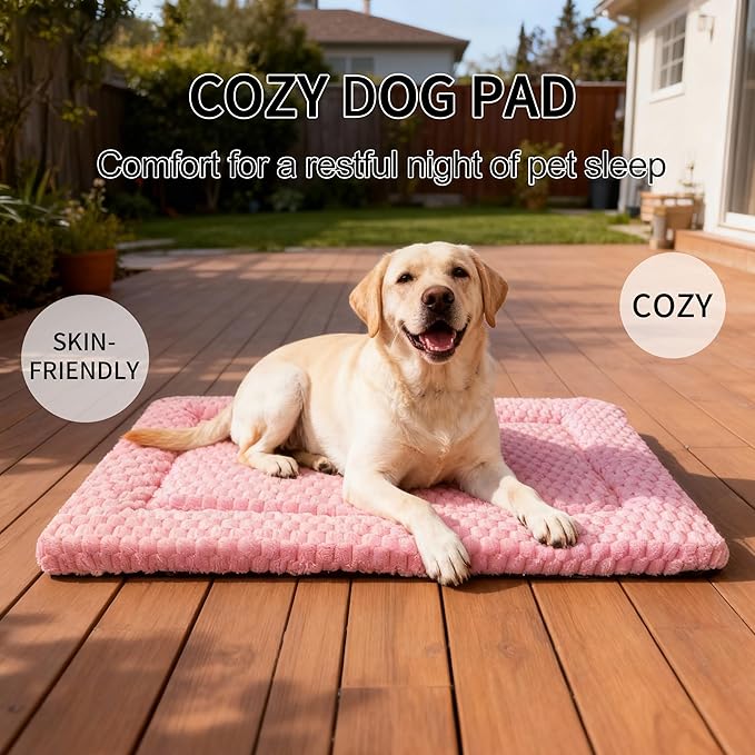 Dog Bed Mat, Reversible Dog Crate Pad - Washable Kennel Mat with Soft Support Foam, Flat Kennel Pad for Dogs & Cats, Double Pet Bed Perfect for Cage (Pink, 35" L x 23" W x 0.8" Th)