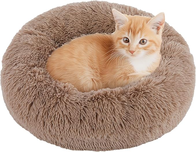 NEWBULIG 37.4x37.4 Inch Dog Bed Large Sized Dog, Donut Shape Cat Beds for Indoor Cats with Washable, Anti-Slip, Faux Fur