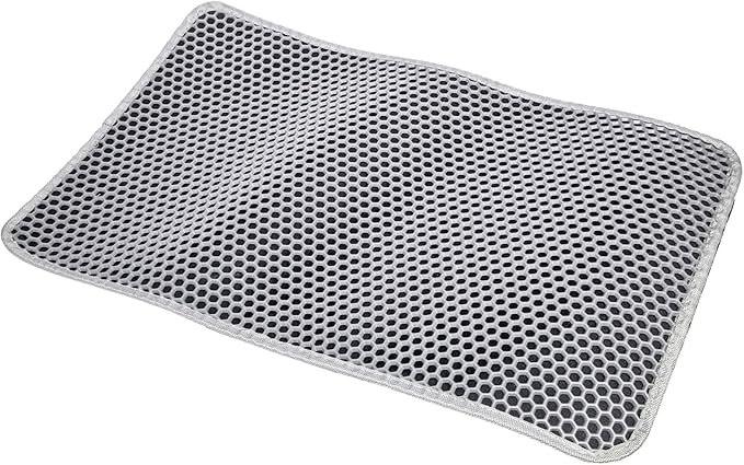 Cat Litter Mat,Honeycomb Double Layer Waterproof Non-Slip Litter Trapping Mat, Easy Clean Washable Scatter Control Mat for Litter Box Floor (Gray, 24x15 Inch)