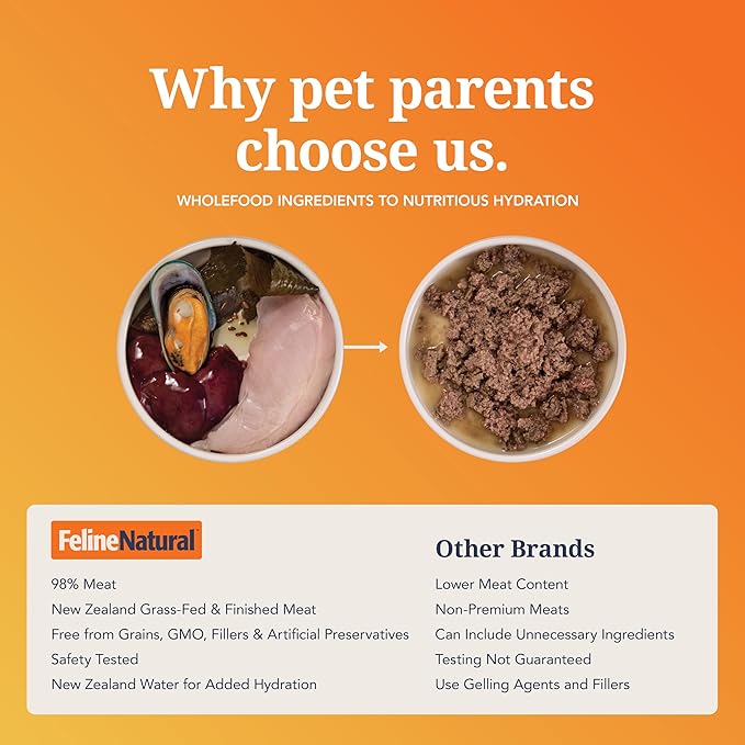 Feline Natural New Zealand Canned Catfood Wet Food, High-Meat, Low-Carb, & Grain Free Cat Food Wet, Chicken and Lamb Feast, 6 oz, Pack of 12