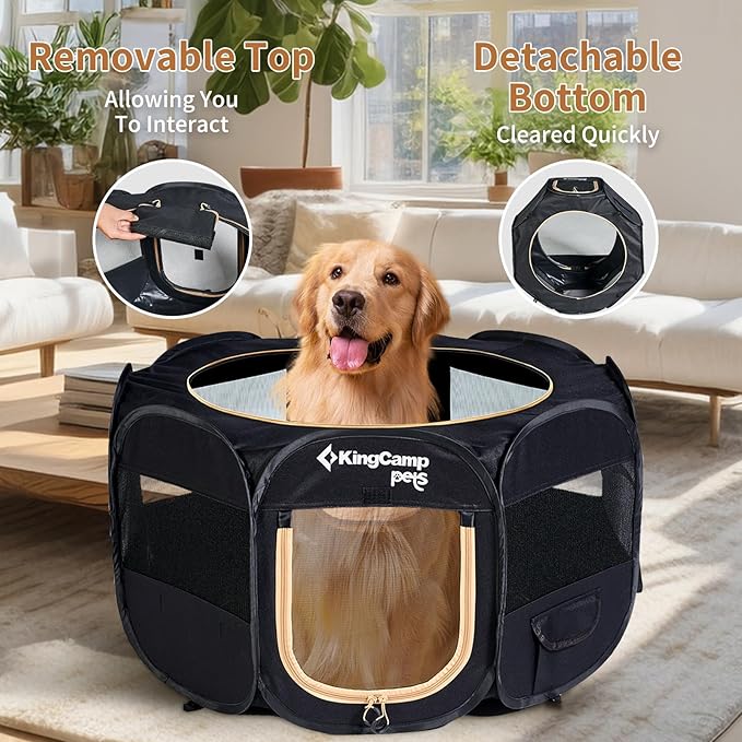 KingCamp Dog Playpen, Portable Foldable Cat Kitten Puppy Tent Crates 29"/36"/50" Pop Up Pet Playpen with Zippered Bottom & Cover for Indoor Outdoor Use (Small, Black)