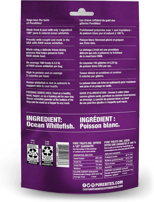 PureBites Freeze Dried Dog Treats, Whitefish, 50g | 1.8oz Pack of 2